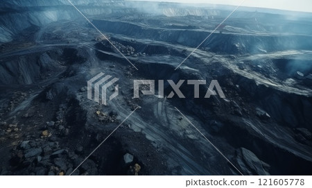 Open pit mine, extractive industry for coal top view aerial drone. Neural network ai generated 121605778