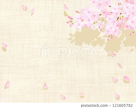 搖曳的櫻花樹日式框架桌布背景素材米色亞麻布棉質軟桌布 121605782