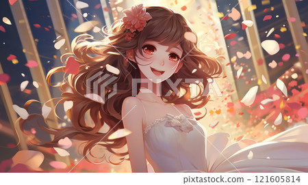 Portrait of anime girl, pretty brown hair waifu profile. Neural network ai generated 121605814