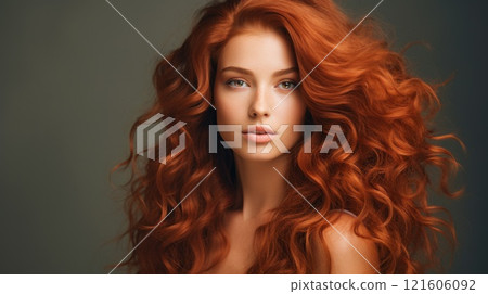 Beautiful woman with long wavy coloring hair. Neural network ai generated 121606092