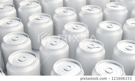 Big amount of aluminum tin cans for soft drinks. Neural network ai generated 121606153
