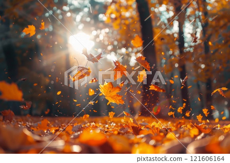 Autumn trees in sunny autumn park lit by sunshine - sunny autumn landscape in bright sunlight. Neural network ai generated Autumn trees in sunny autumn park lit by sunshine - sunny autumn landscape in bright sunlight. Neural network ai generated 121606164