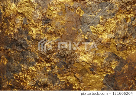 Golden background. Gold nuggets and rocks with cracks. Neural network ai generated 121606204