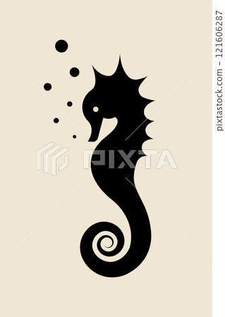 Seahorse Isolated black Logo. Hippocampus Guttulatus Symbol creative vector illustration, icon underwater inspiration, white background 121606287