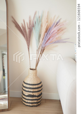 A stylish decorative vase with a stunning dried pampas grass arrangement 121606594