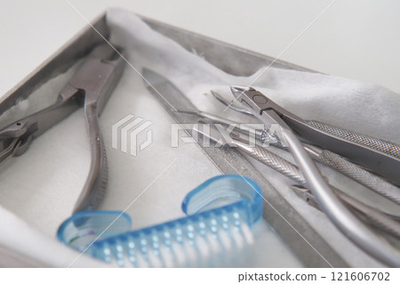 Professional dental tools and equipment neatly organized in a case for use Professional dental tools and equipment neatly organized in a case for use 121606702