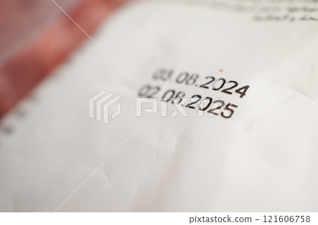 Closeup of expiry date on a packet Closeup of expiry date on a packet 121606758