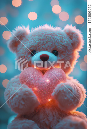 Teddy bear holding a heart. Valentine's day banner. Love you background 121606922