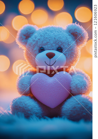 Teddy bear holding a heart. Valentine's day banner. Love you background 121606923