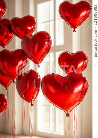 Heart shaped ballons. Valentine's day background. Love banner Heart shaped ballons. Valentine's day background. Love banner 121606982