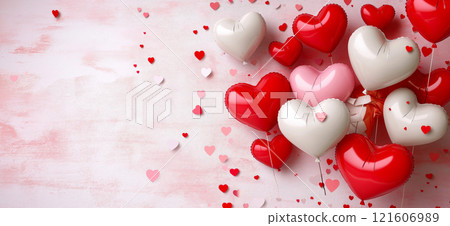 Heart shaped ballons. Valentine's day background. Love banner Heart shaped ballons. Valentine's day background. Love banner 121606989