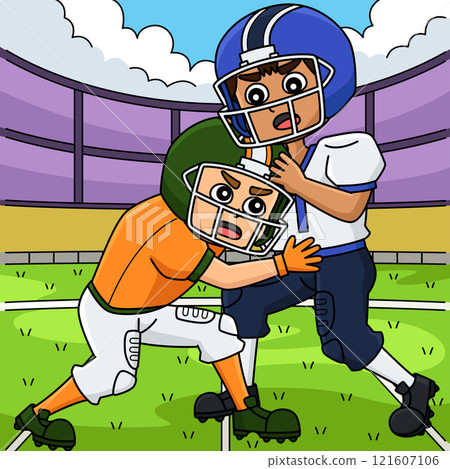 American Football Players Pushing Colored Cartoon American Football Players Pushing Colored Cartoon 121607106