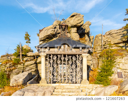 Small chapel of Johann Nepomuk Neumann at Hochstein Summit, Bavarian Forest, Germany. Small chapel of Johann Nepomuk Neumann at Hochstein Summit, Bavarian Forest, Germany. 121607263