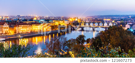 Prague bridges over Vltava River in the evening, Praha, Czech Republic. Prague bridges over Vltava River in the evening, Praha, Czech Republic. 121607273
