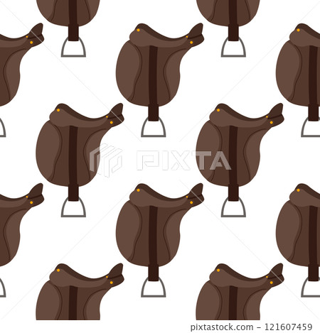 A seamless pattern with brown leather horse riding saddle. 121607459