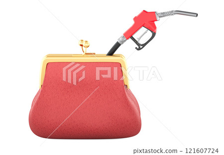Coin purse with fuel pump nozzle. 3D rendering 121607724