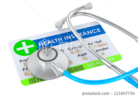 Health Insurance Card with Stethoscope, 3D rendering 121607730