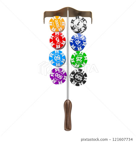 Poker chip rake with casino gambling chips, top view. 3D rendering Poker chip rake with casino gambling chips, top view. 3D rendering 121607734