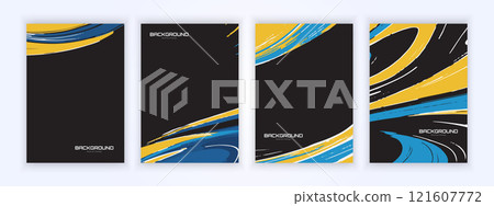 cover abstract design background, blue yellow grunge, brush, illustration	 121607772