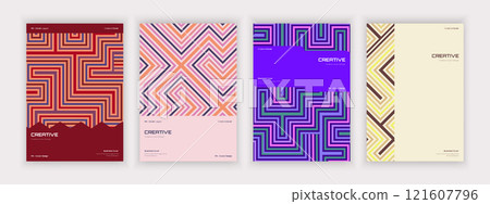 a set of geometric style business covers with colorful stripes 121607796
