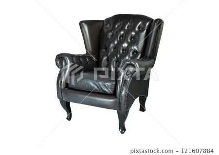 Black vintage armchair isolated on white clipping path Black vintage armchair isolated on white clipping path 121607884
