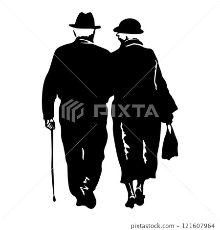 A loving couple is holding hands and walking together. Relationtips and loyality concept. Silhouette cut-out illustration A loving couple is holding hands and walking together. Relationtips and loyality concept. Silhouette cut-out illustration 121607964