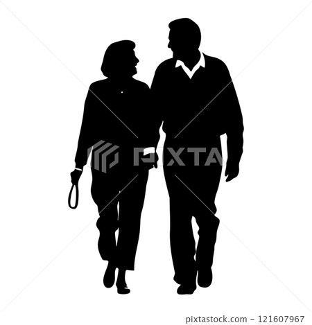 A loving couple is holding hands and walking together. Relationtips and loyality concept. Silhouette cut-out illustration A loving couple is holding hands and walking together. Relationtips and loyality concept. Silhouette cut-out illustration 121607967