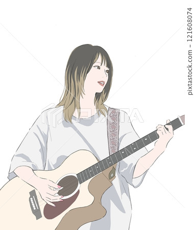 A woman playing the guitar - Stock Illustration [121608074] - PIXTA