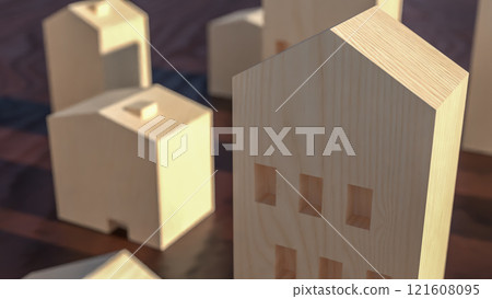 The wood house for property or real estate concept 3d rendering. 121608095