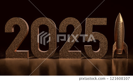The 2025 Number and rocket for Business concept 3d rendering. The 2025 Number and rocket for Business concept 3d rendering. 121608107