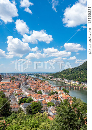 Heidelberg aerial view of old town river and bridge, Germany. Aerial View of Heidelberg, Germany Old Town. Heidelberg aerial view of old town river and bridge, Germany. Aerial View of Heidelberg, Germany Old Town. 121608214