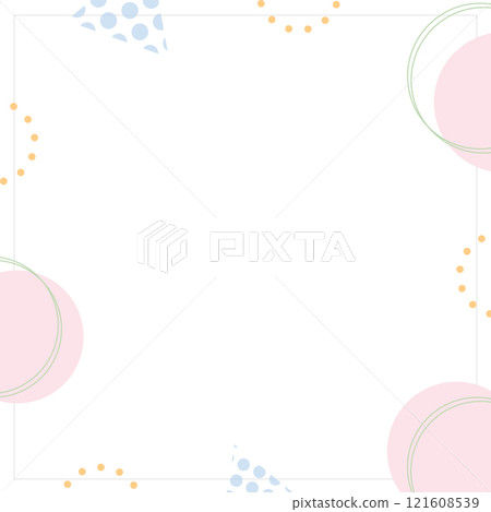 方形簡單框架,帶有柔和色彩的可愛圓點 方形簡單框架,帶有柔和色彩的可愛圓點 121608539