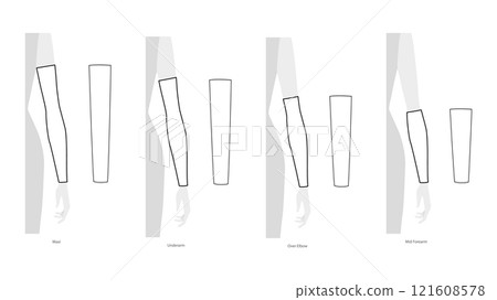 Set of arm sleeves Gloves Fashion hand accessory clothing technical illustration garment. Vector side front view for Men 121608578