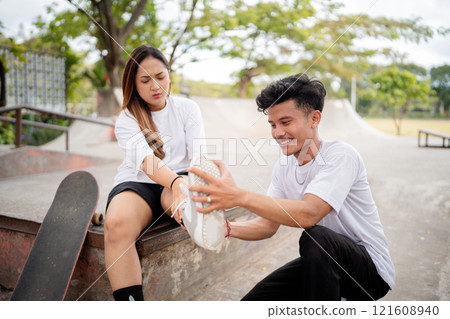 Skate Park Fun Two Close Friends Sharing Joyful Good Times and Laughter Together 121608940