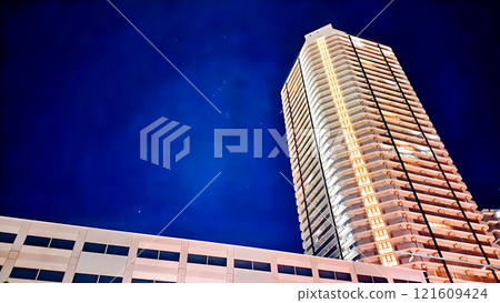 Shinkoyasu Tower Apartment at night 121609424