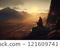 Man meditating yoga at sunset mountains Travel Lifestyle relaxation emotional concept adventure summer vacations outdoor harmony with nature 121609741