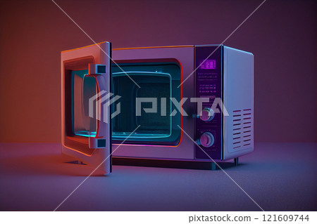 Microwave oven on black background Microwave oven on black background 121609744