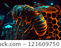 Close up view of the working bees on honeycells. 121609750