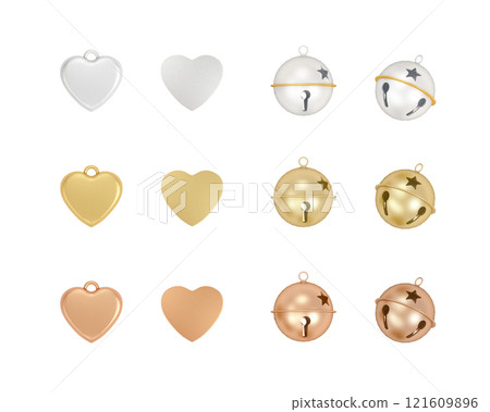 Traditional Christmas decoration gold, bronze and silver jingle bell and heart pendant Traditional Christmas decoration gold, bronze and silver jingle bell and heart pendant 121609896