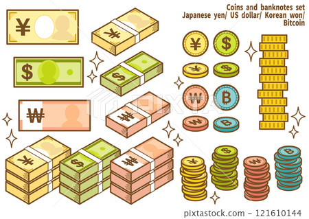 World coins and banknotes illustration set 121610144