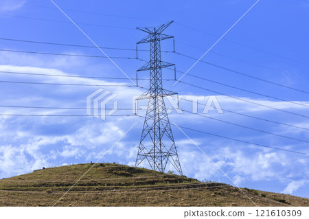 A large steel structure supporting the electricity network 121610309