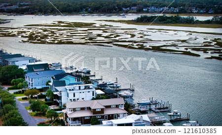 Aerial view over Wrightsville Beach in Wilmington North Carolina - travel photography 121610385