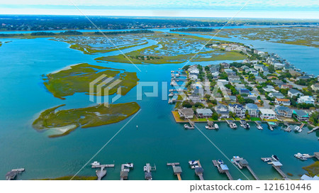Wrightsville Beach in Wilmington North Carolina aerial view Wrightsville Beach in Wilmington North Carolina aerial view 121610446
