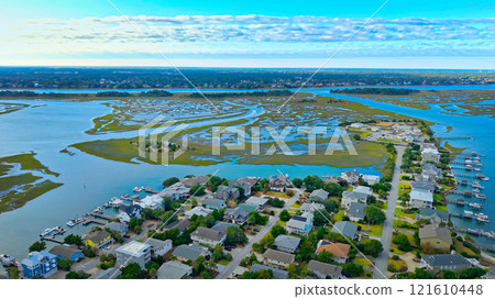 Wrightsville Beach in Wilmington North Carolina aerial view 121610448