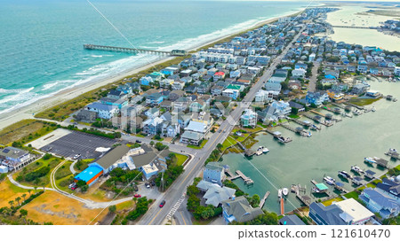 Wrightsville Beach in Wilmington North Carolina aerial view 121610470