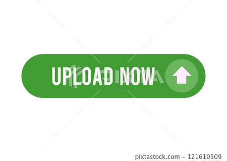 Isolated green web upload now button with icon on transparent background Isolated green web upload now button with icon on transparent background 121610509