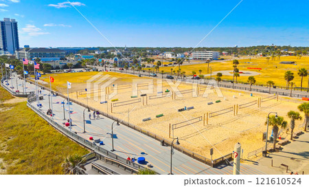 Beachball courts at Myrtle Beach South Carolina top down view - aerial view 121610524