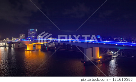 Acosta Bridge in Jacksonville Florida by night aerial view Acosta Bridge in Jacksonville Florida by night aerial view 121610593