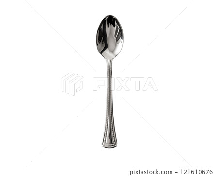 Isolated utensil silver spoon on transparent background 121610676