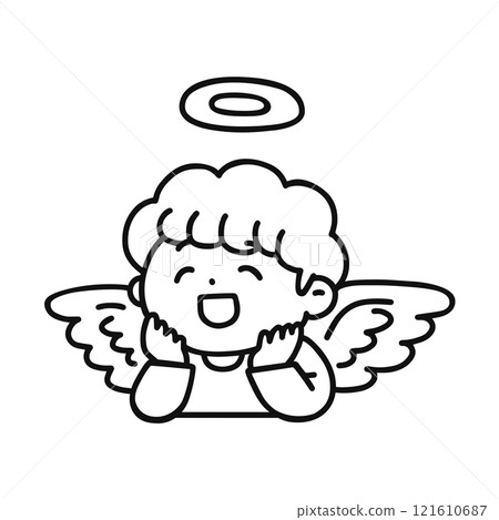 可愛的天使休息她的下巴線畫 121610687